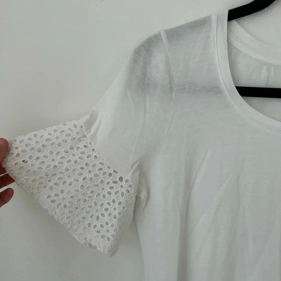 Talbots white top with lace sleeves cotton modal - Picture 2 of 8
